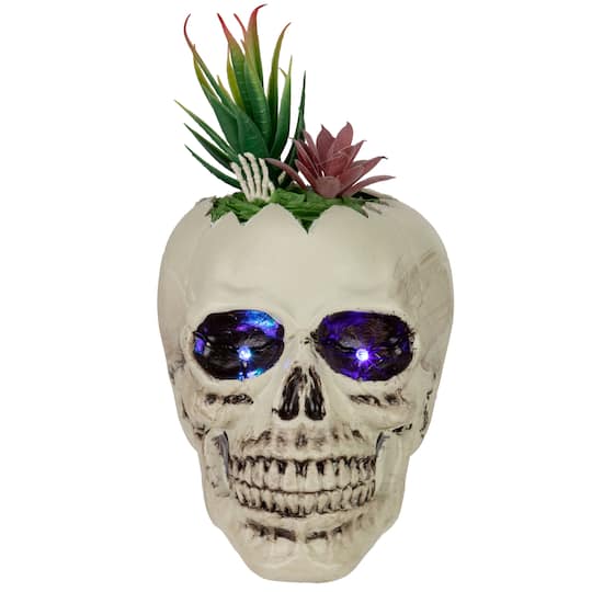 9" LED Lighted Succulent Halloween Skull Planter By Northlight in White | 8.75" x 5.5" x 5.5" | Michaels®